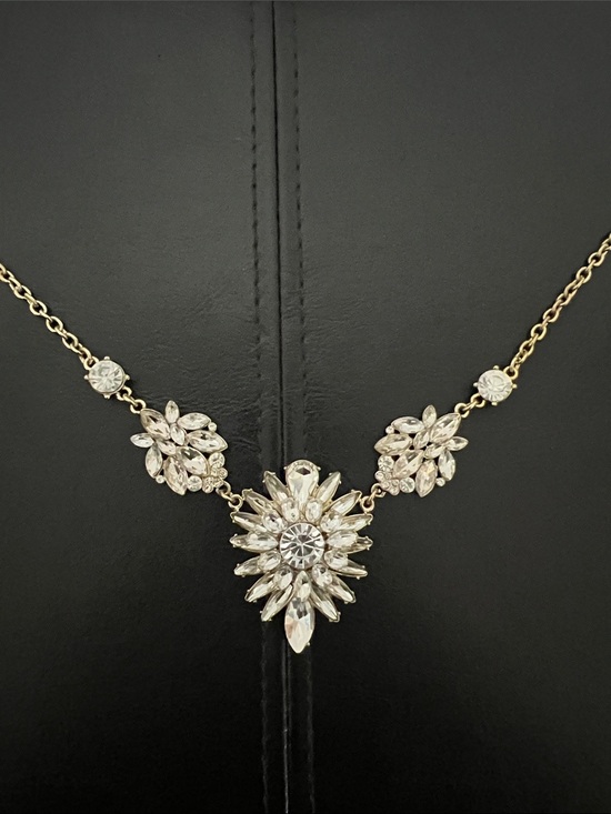 Jewelry - Gold-Tone Crystal Statement Necklace - Clear Crystal Floral Pendant